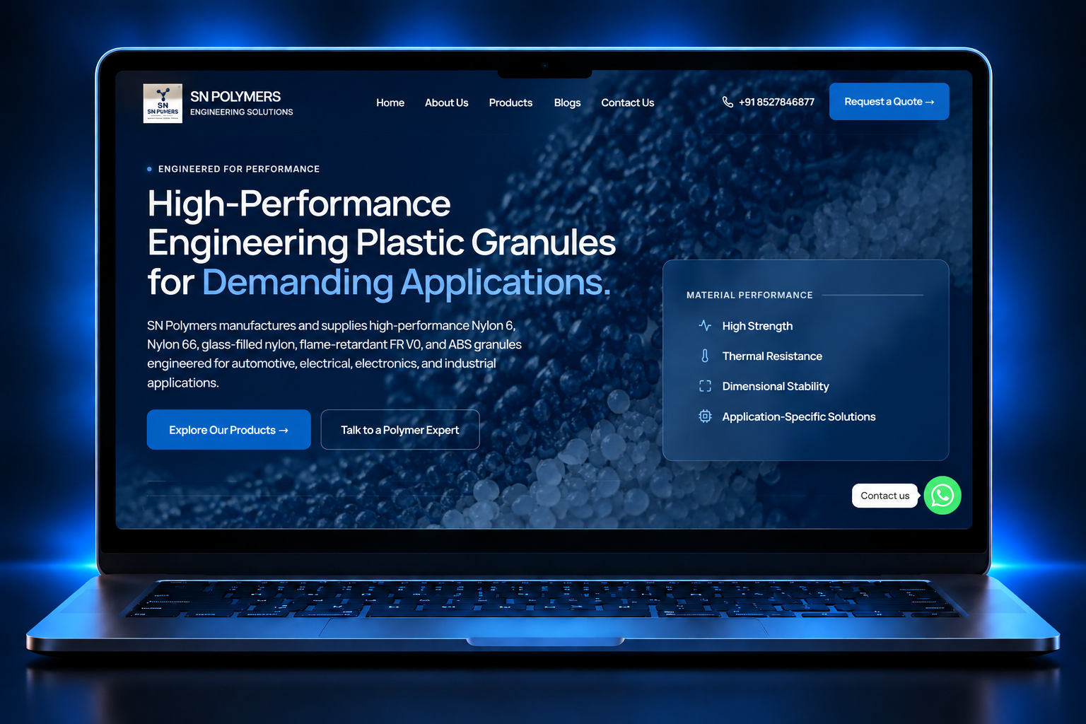 SN Polymers — B2B Manufacturing Platform website